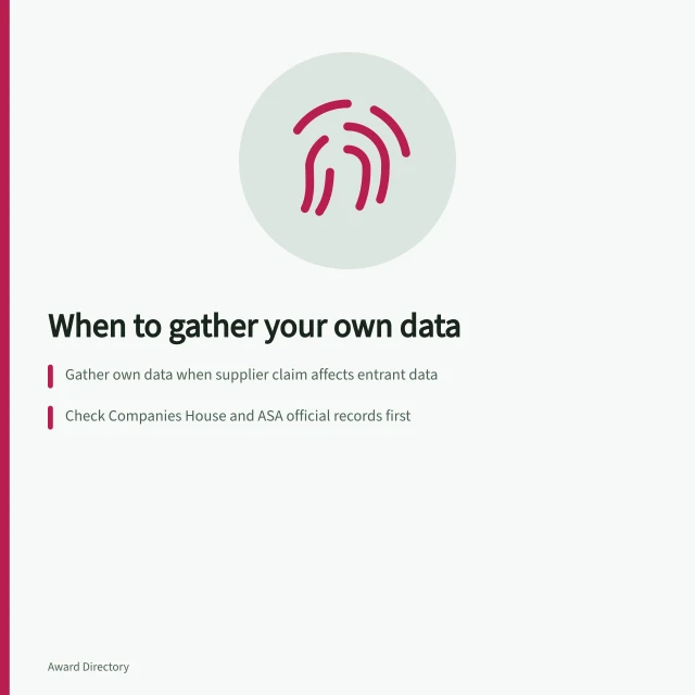 Card with three facts on gathering data for business awards tools. When to gather your own data for business awards: best tools to use