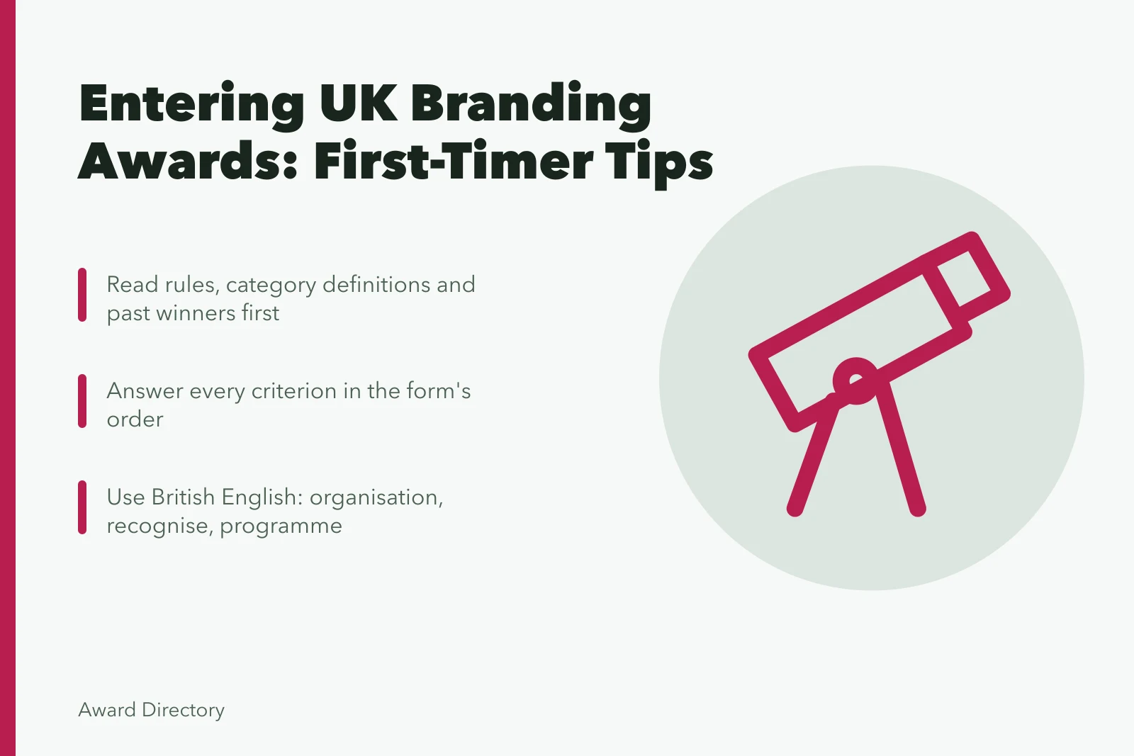 Checklist for first-time entrants to UK branding awards