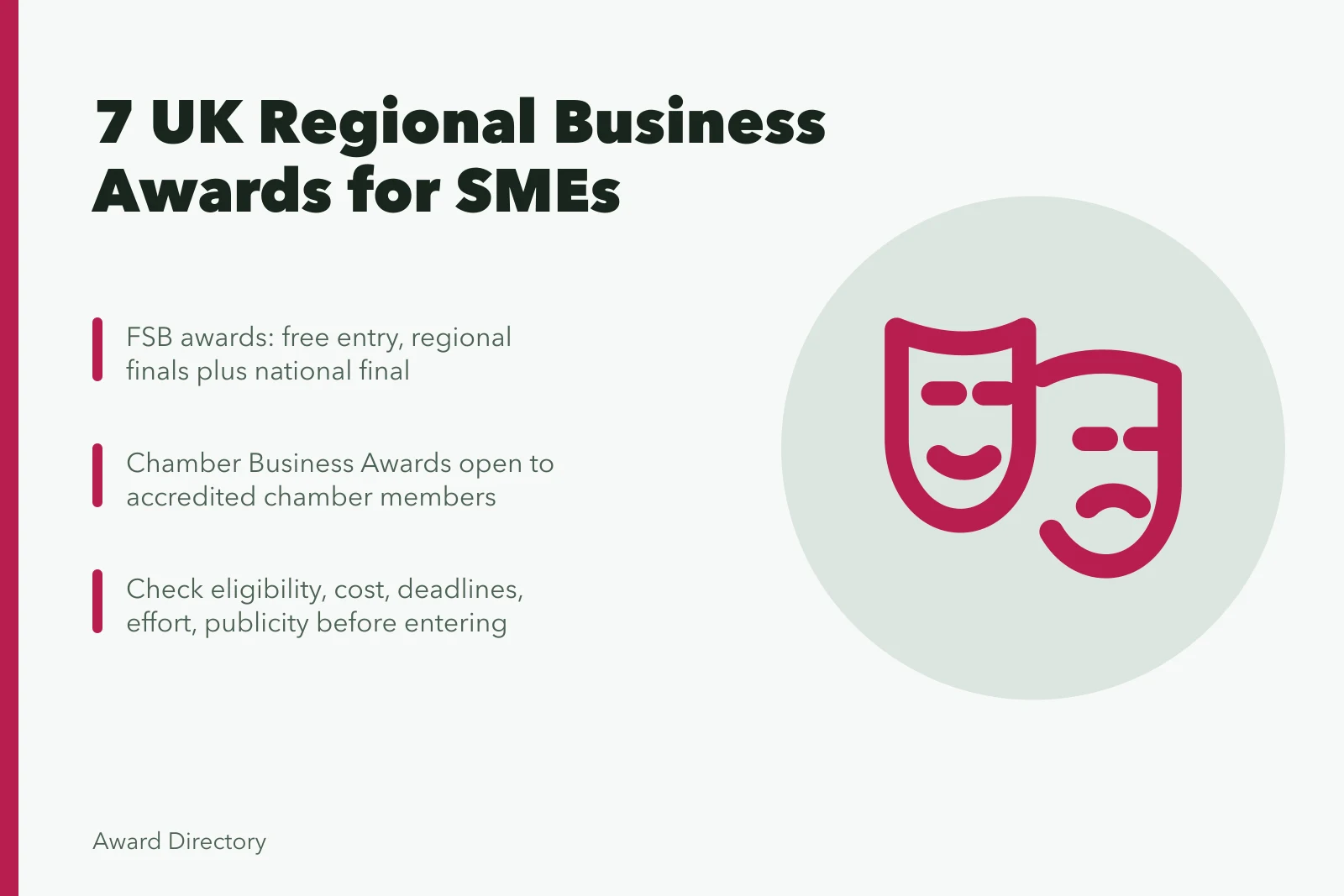Card listing seven UK regional business awards for small firms