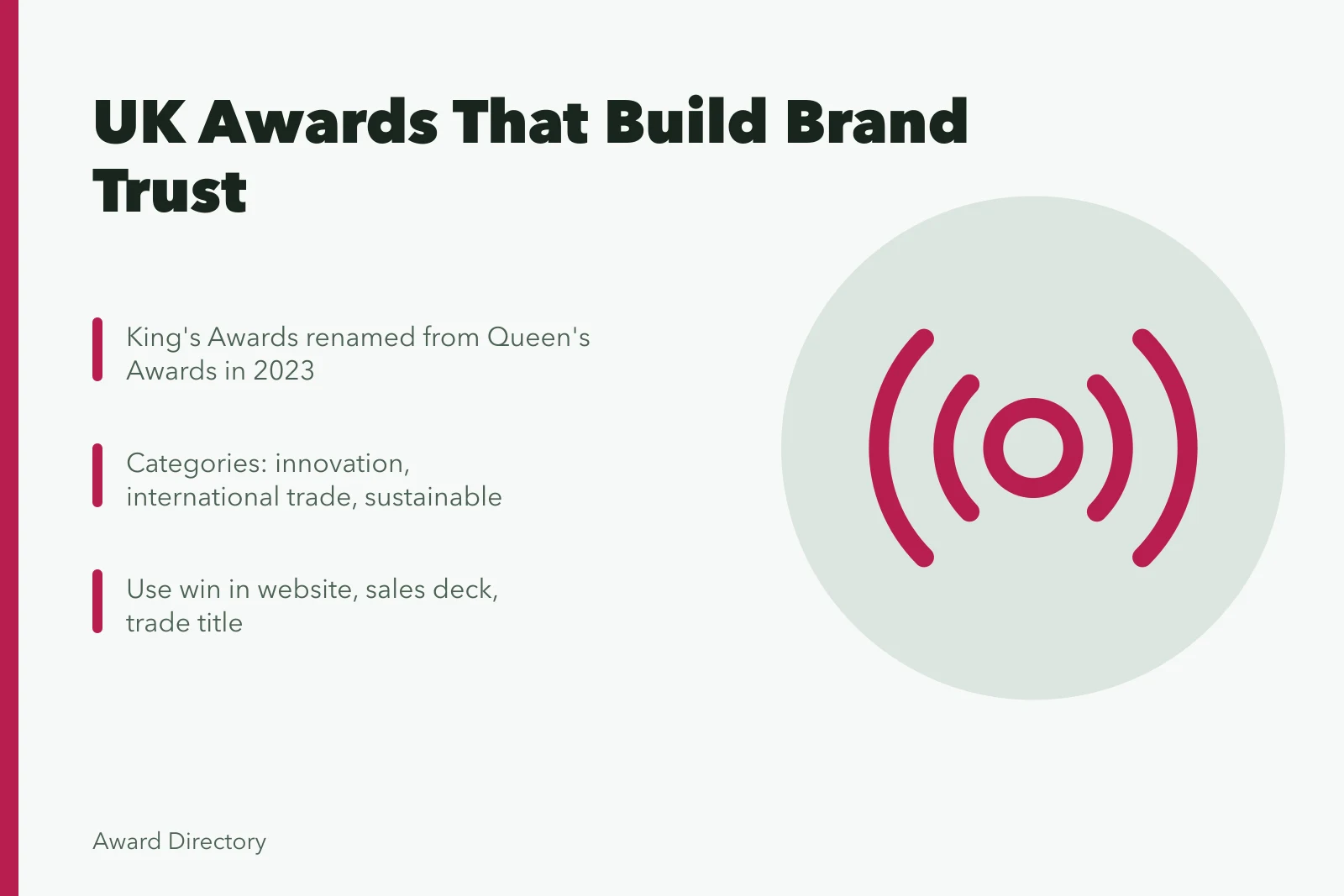 Card explaining King's Awards and UK company recognition reputation